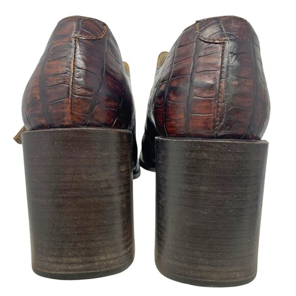 IXOS Reptile Embossed Italian Leather Monk Strap Chunky Heels - Picture 11 of 12